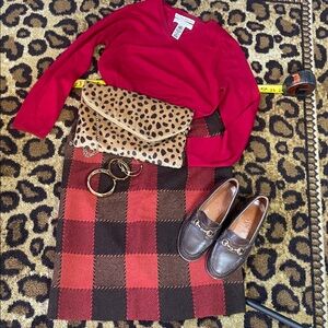 Vintage Ernest Donath 100% Wool Skirt Buffalo Check Plaid (Red & Brown
Pristine